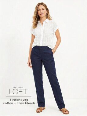 2/$29 Loft straight leg linen cotton pants size 8